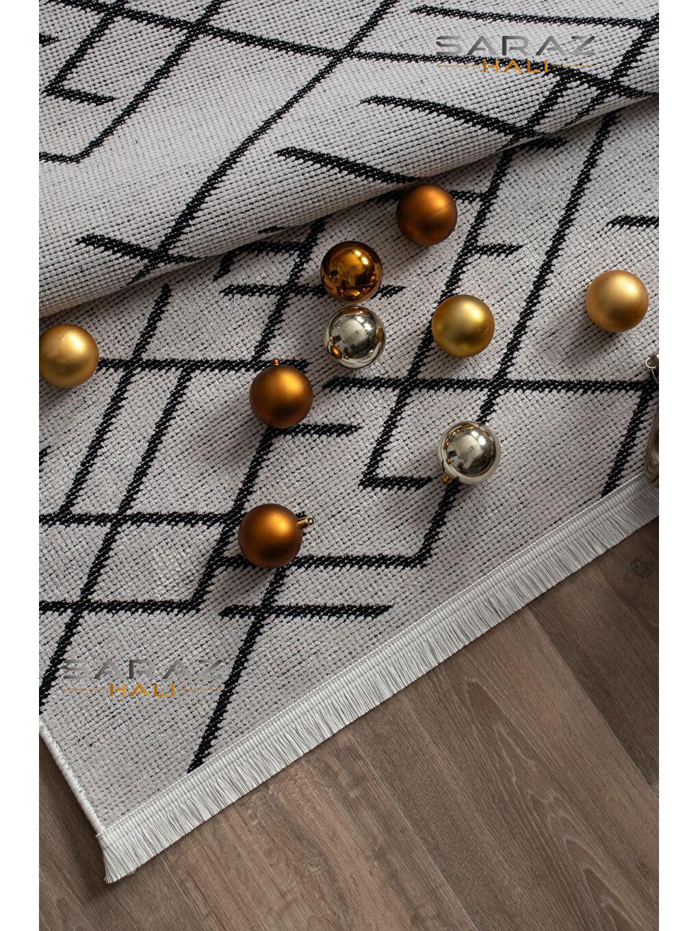 Ekru Zigzag Saçaklı Kaymaz Kilim Krem 100x300-1