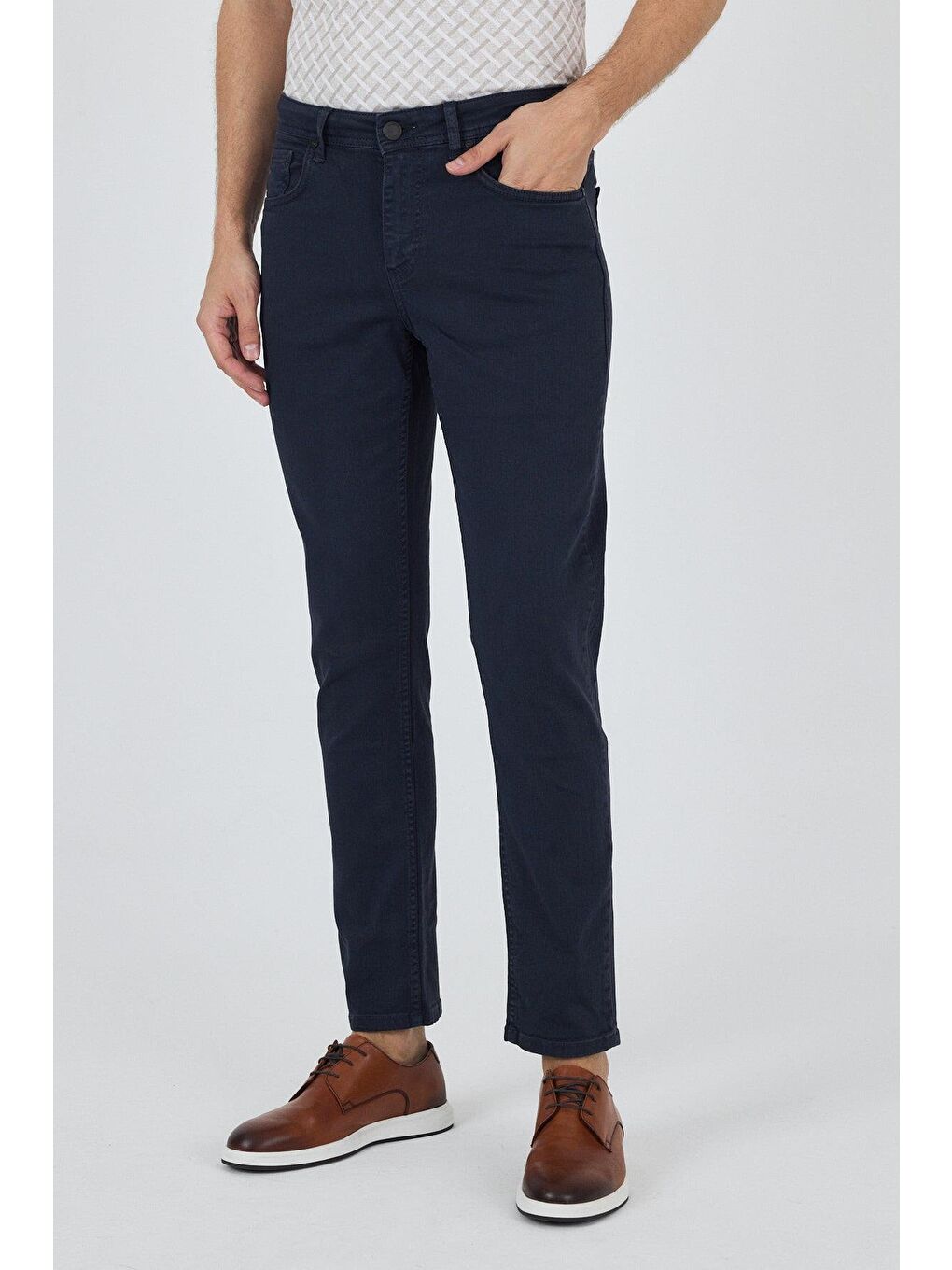 Koyu Lacivert Pamuklu 5 Cep Casual Slim Fit 5 Cep Pantolon 1003250318-2