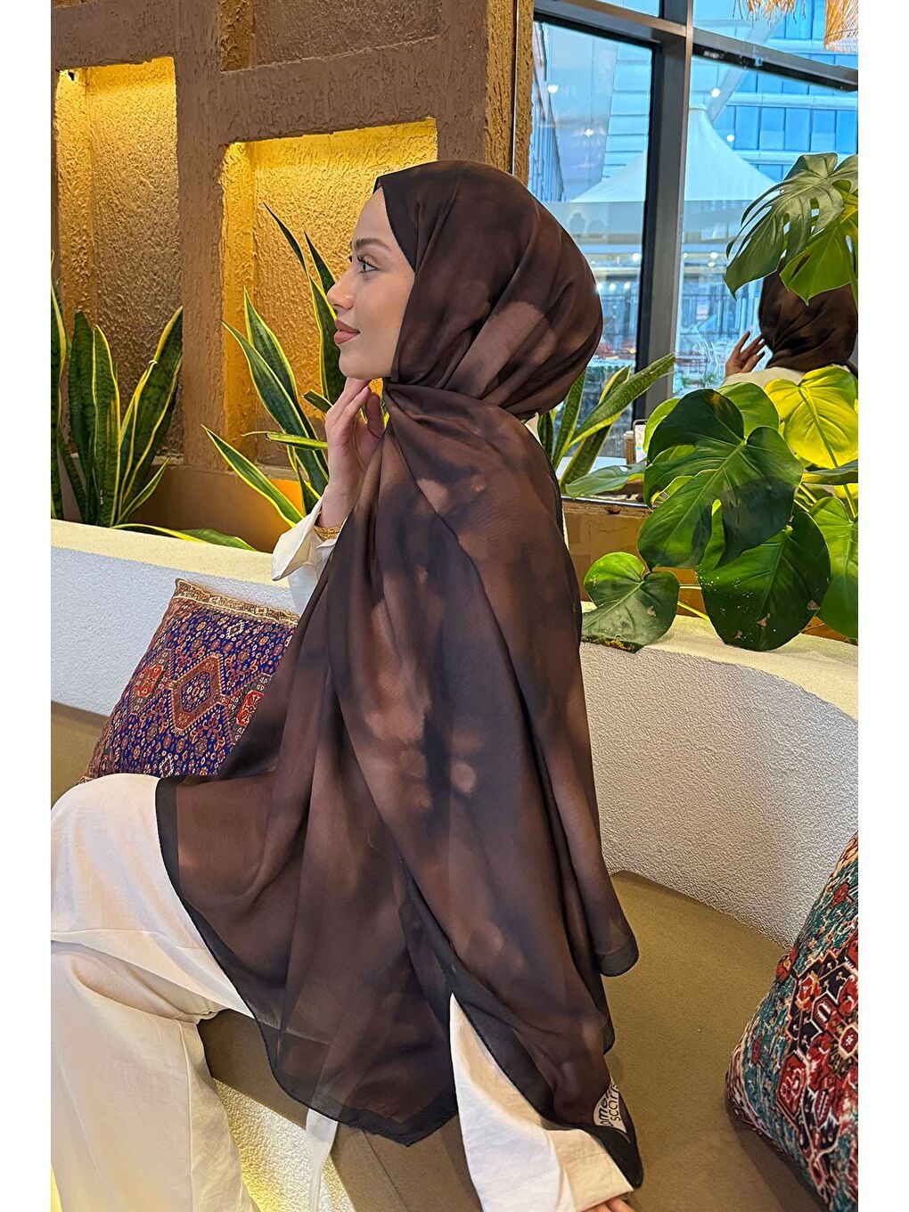 Batik Desen Soft Şal Kahverengi-3