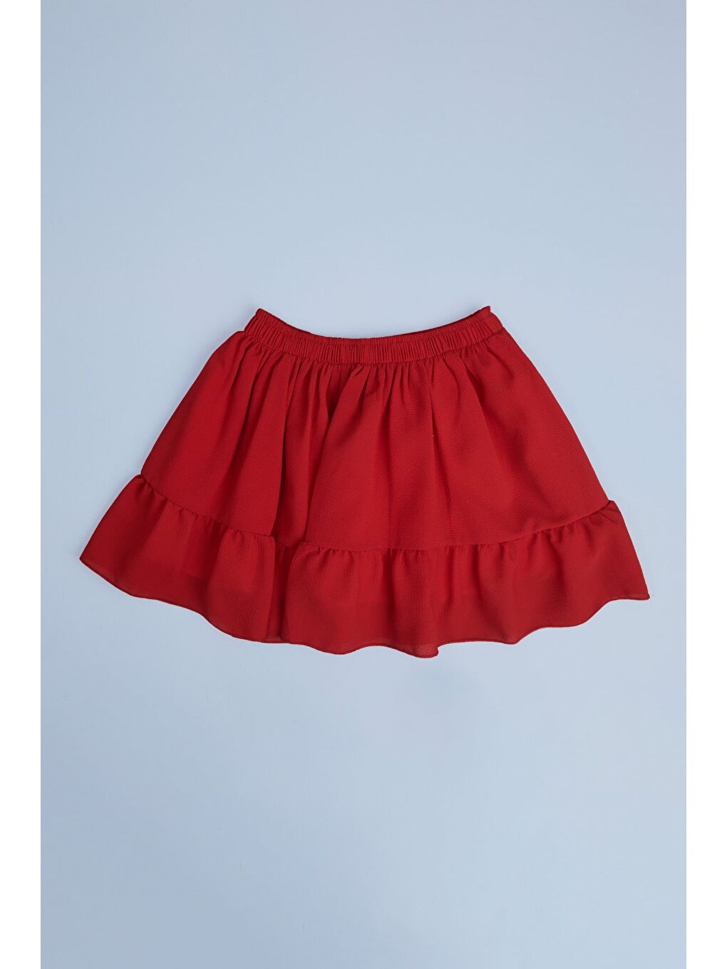 Kırmızı 23 Nisan Beli Lastikli Katlı Kız Çocuk Etek-1