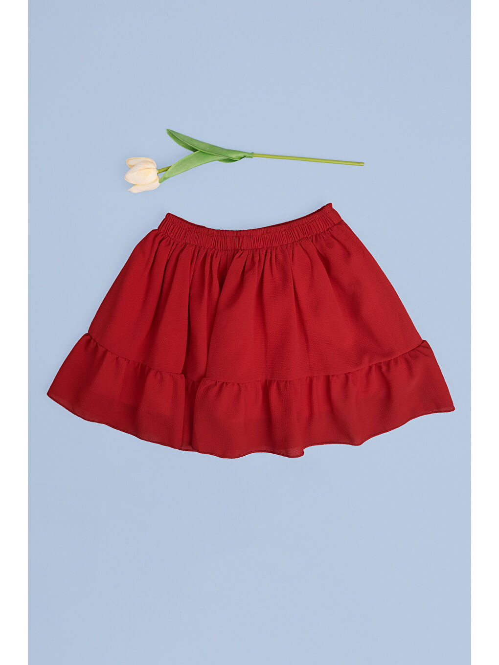 Kırmızı 23 Nisan Beli Lastikli Katlı Kız Çocuk Etek-2