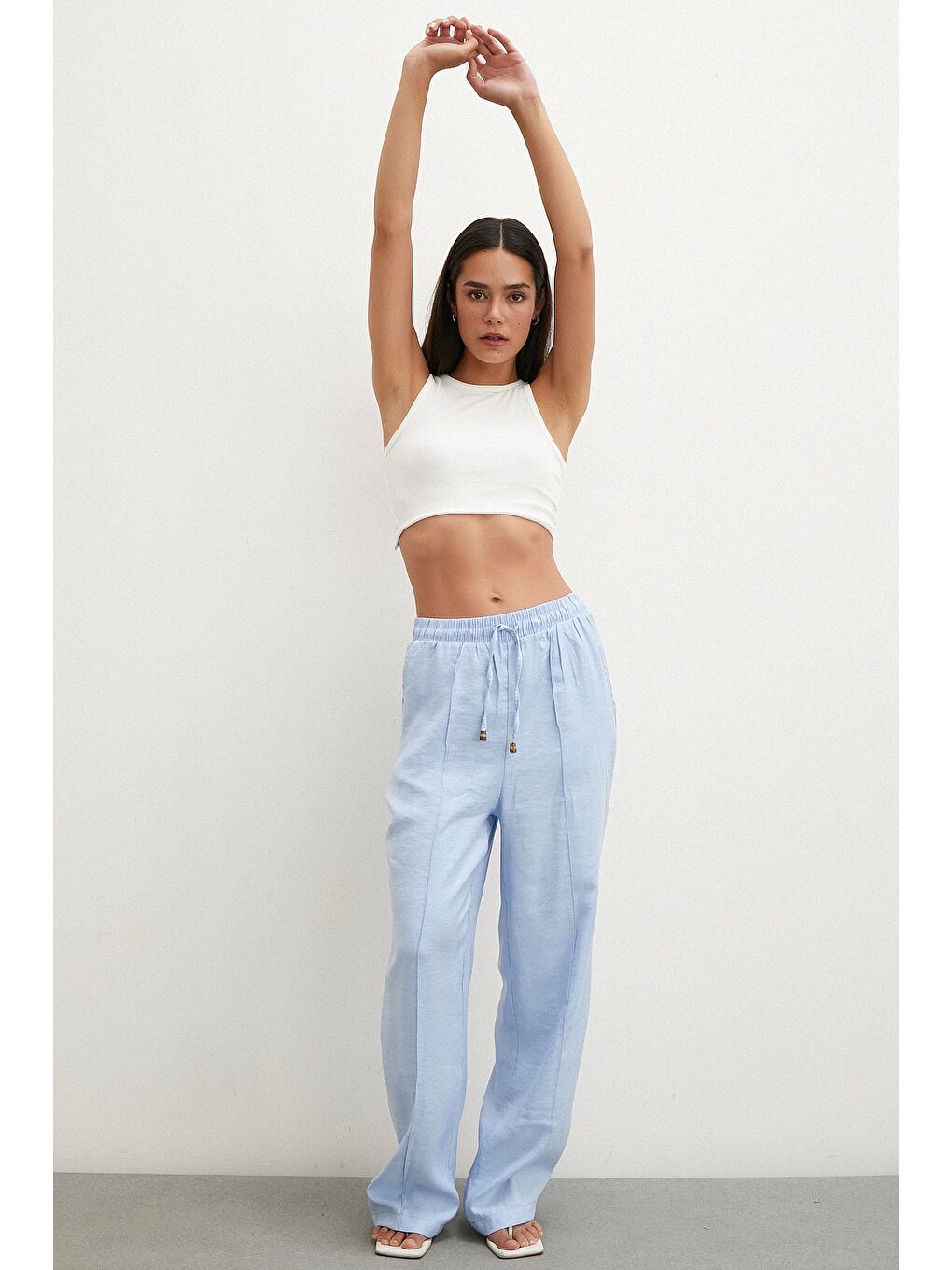 Belden Bağlamalı Pantolon Açık Mavi-1