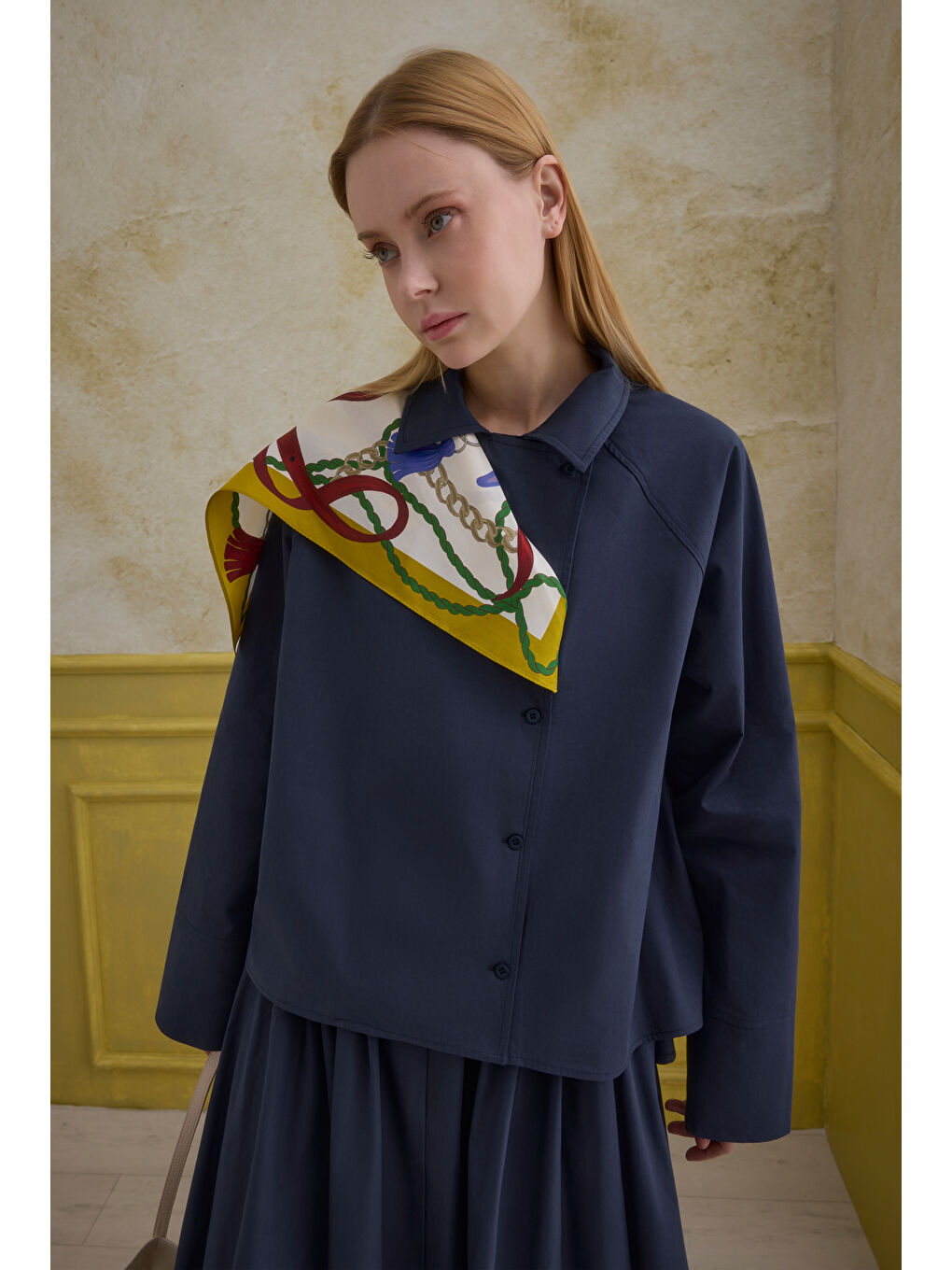 %100 Pamuk Kruvaze Gömlek Lacivert-2