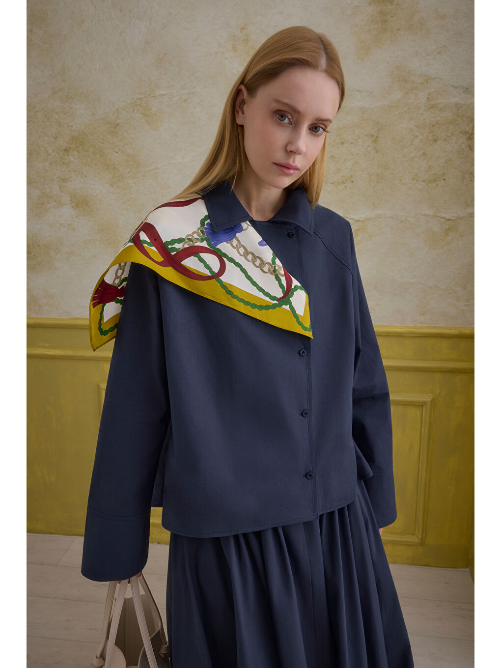 %100 Pamuk Kruvaze Gömlek Lacivert-3