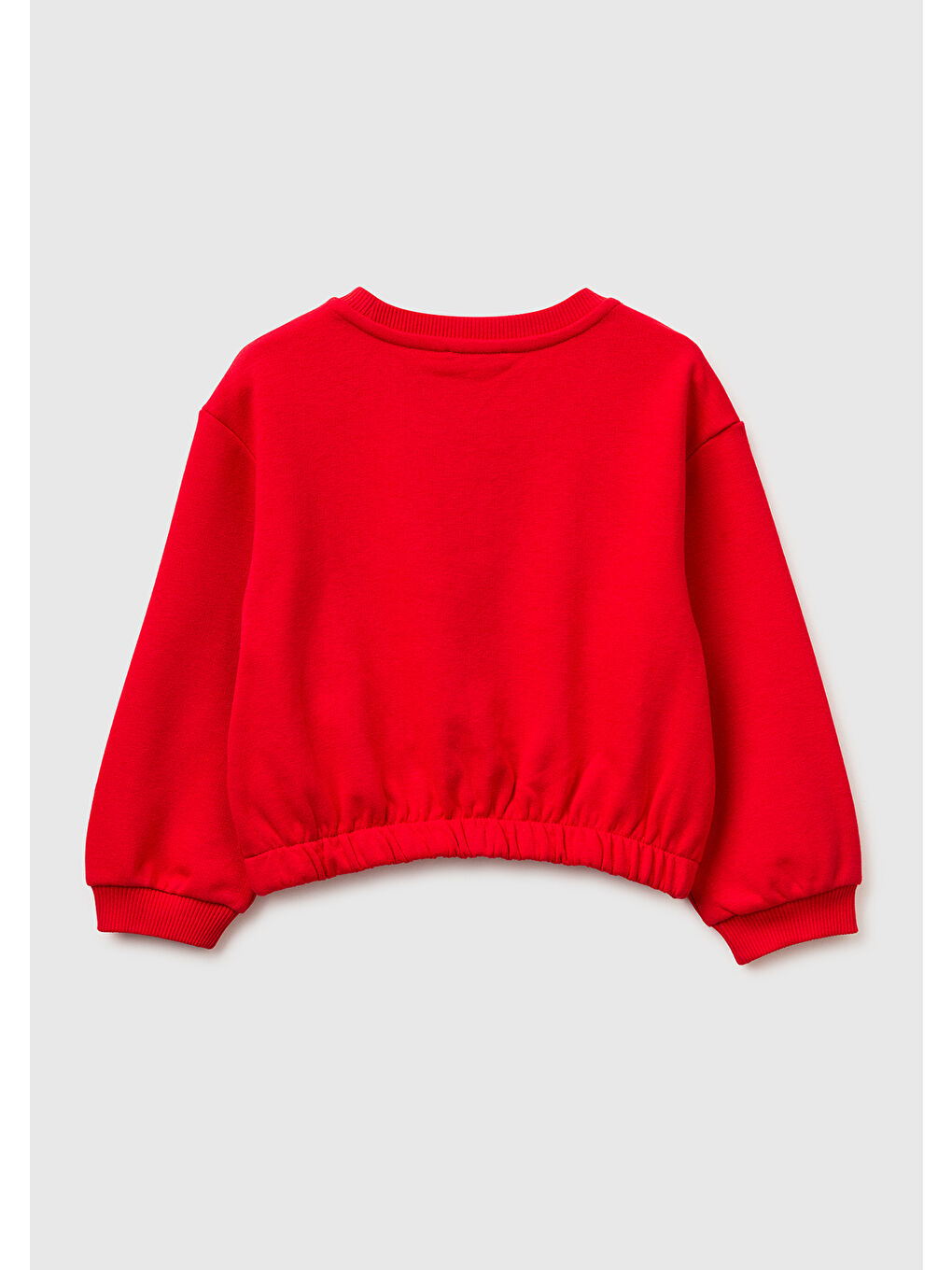 Kız Çocuk Kırmızı Tığ İşi Aplike Detaylı Etek Ucu Büzgülü Sweatshirt-1