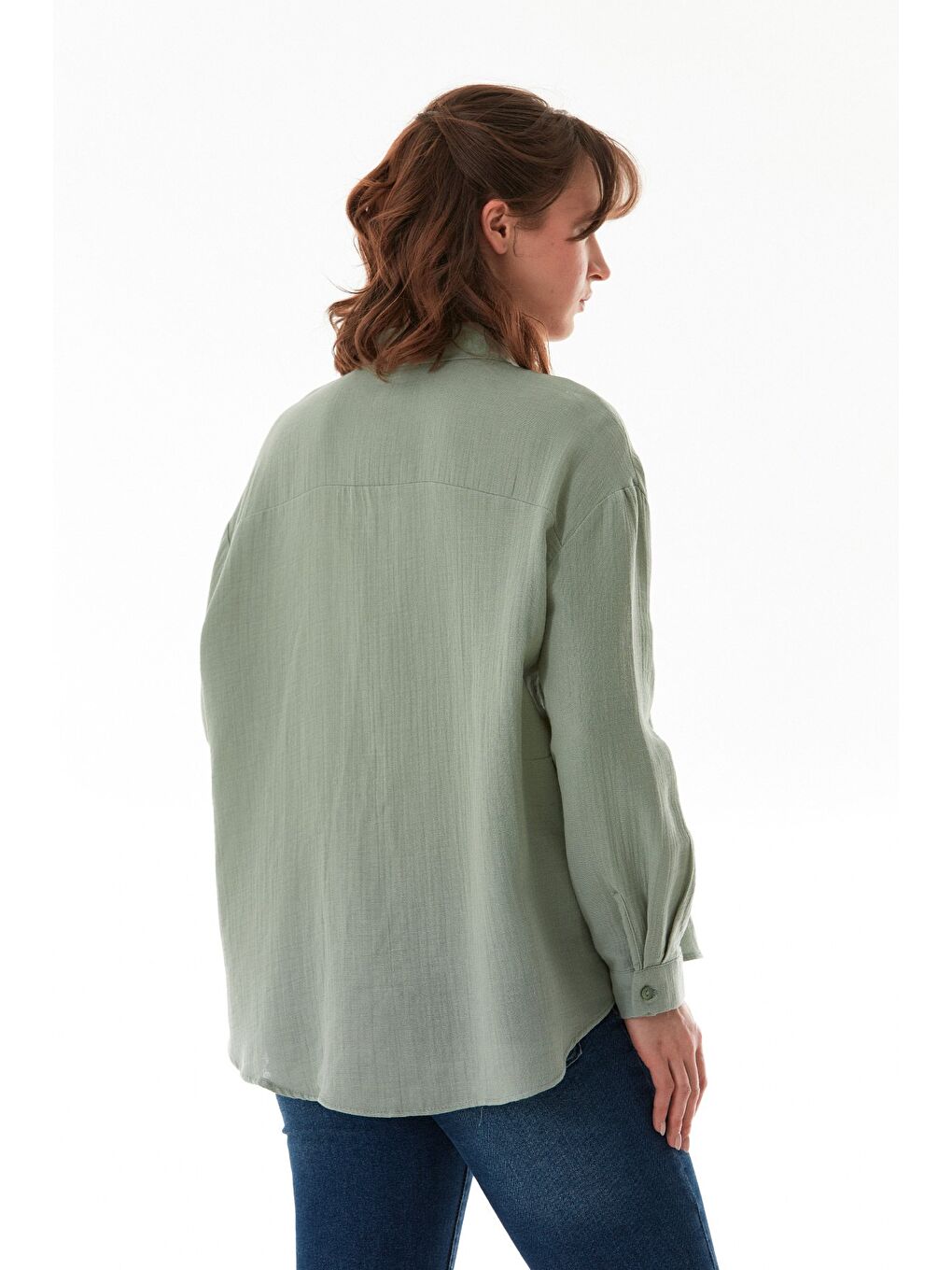 Haki Basic Düğmeli Salaş Gömlek-3