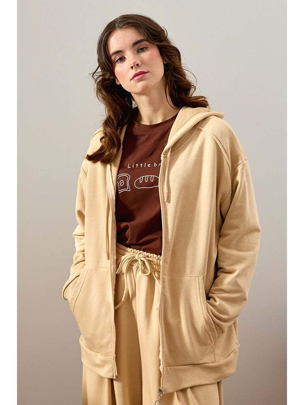 Bej Antrasit 3 İplik Basic Hırka