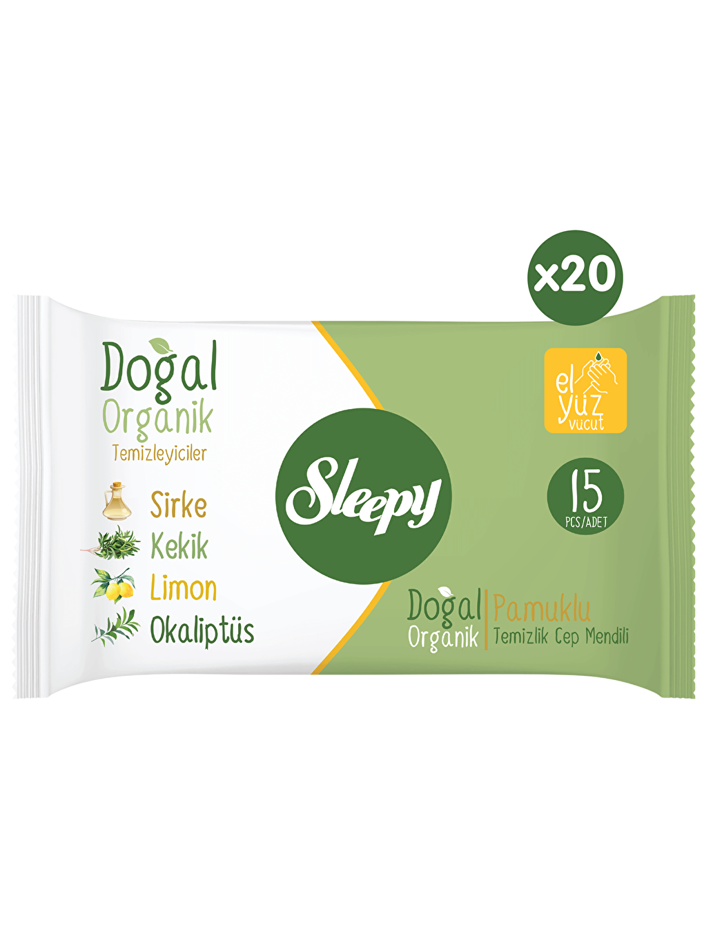 Sleepy Beyaz Doğal Organik Pamuklu Cep Mendili 10X15 (2 kutu)