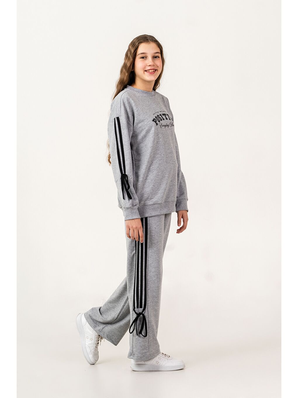 Gri Positive Baskılı Üst Kollar Biyeli Alt Biyeli Takım-2