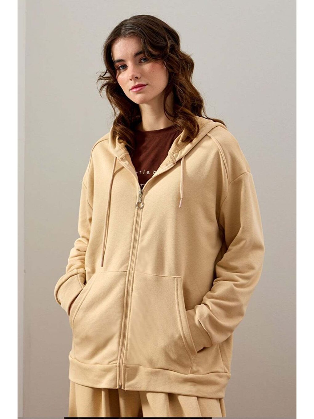 Bej Antrasit 3 İplik Basic Hırka-1