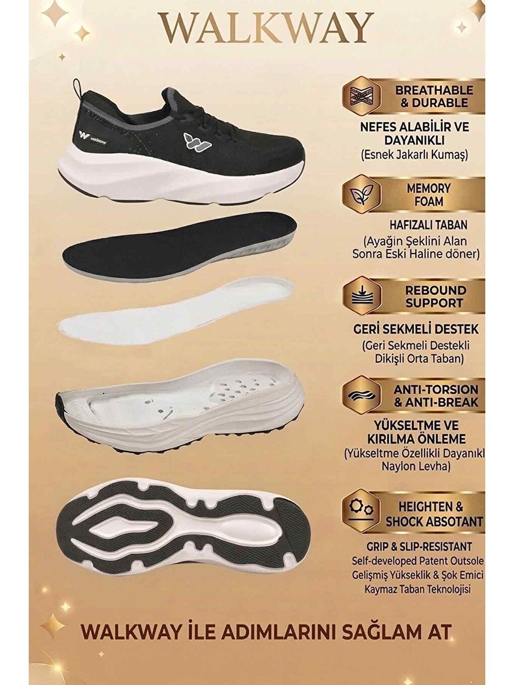 Siyah Beyaz Fileli Hafif Esnek Hafızalı Taban Unisex Spor Ayakkabı Flexnova M-4