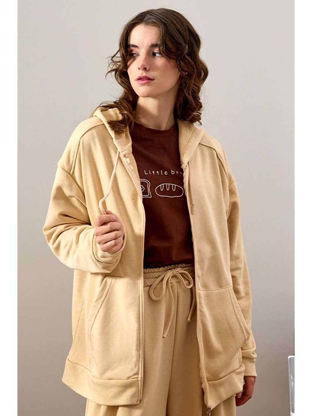 Bej Antrasit 3 İplik Basic Hırka-2