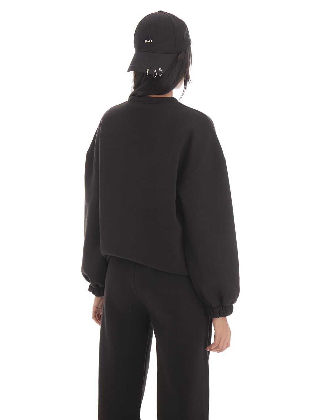 Kadın Siyah Renk Üç İplik İçi Şardonlu Önü Baskılı Sweatshirt-3