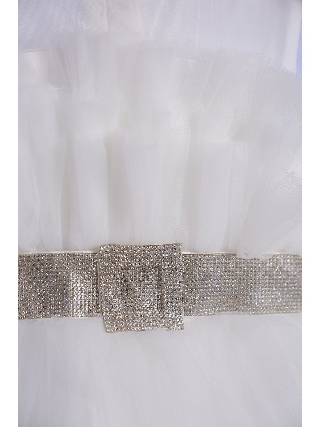 Beyaz Kristal Taş Kemer Detaylı Kat Kat Tül Kız Çocuk Abiye ABY.8987-2