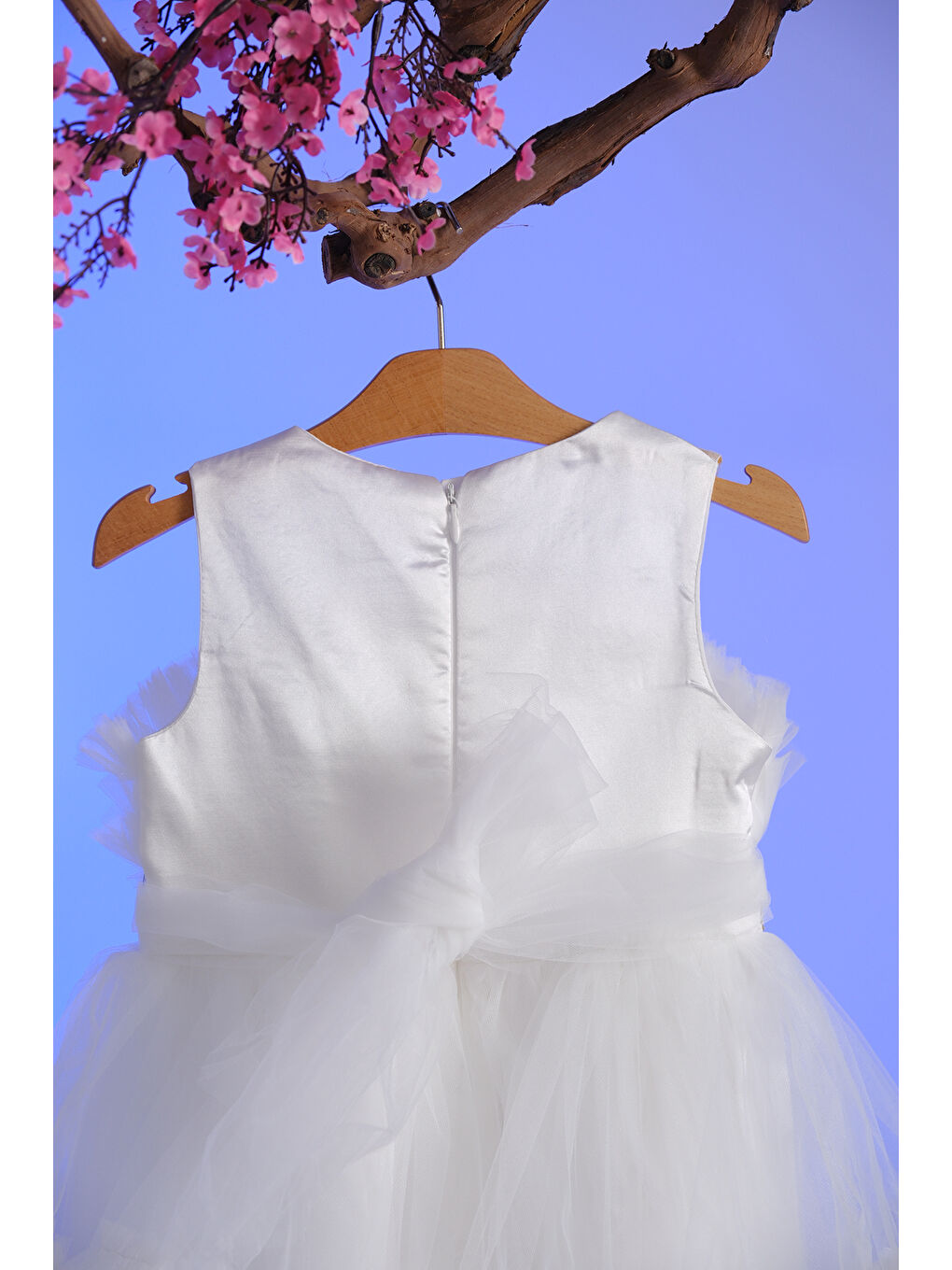 Beyaz Kristal Taş Kemer Detaylı Kat Kat Tül Kız Çocuk Abiye ABY.8987-4