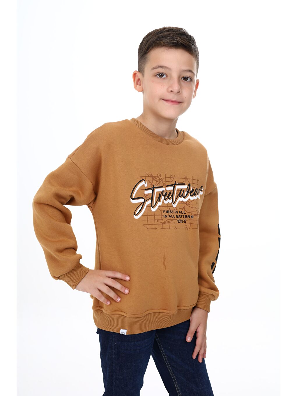 Kahverengi Erkek Çocuk Baskılı Sweatshirt-1