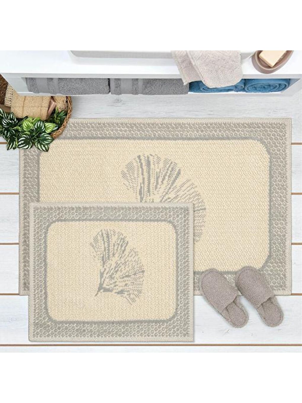 Soft Melagne 2'li Banyo Paspası - Bej - 60x100 cm + 50x60 cm