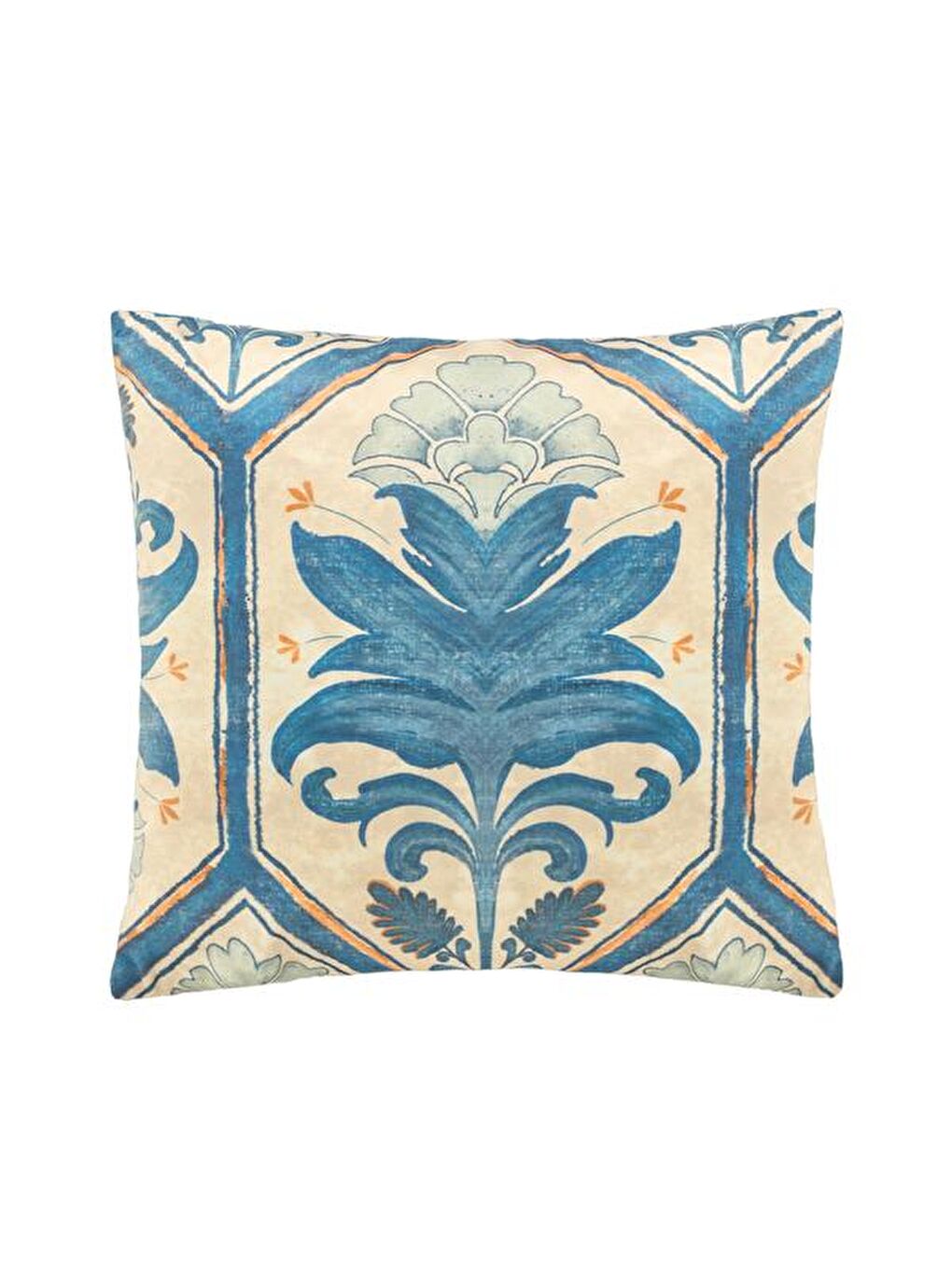 Soft Çiçek Desenli Kırlent - Mavi - 40x40 cm-1