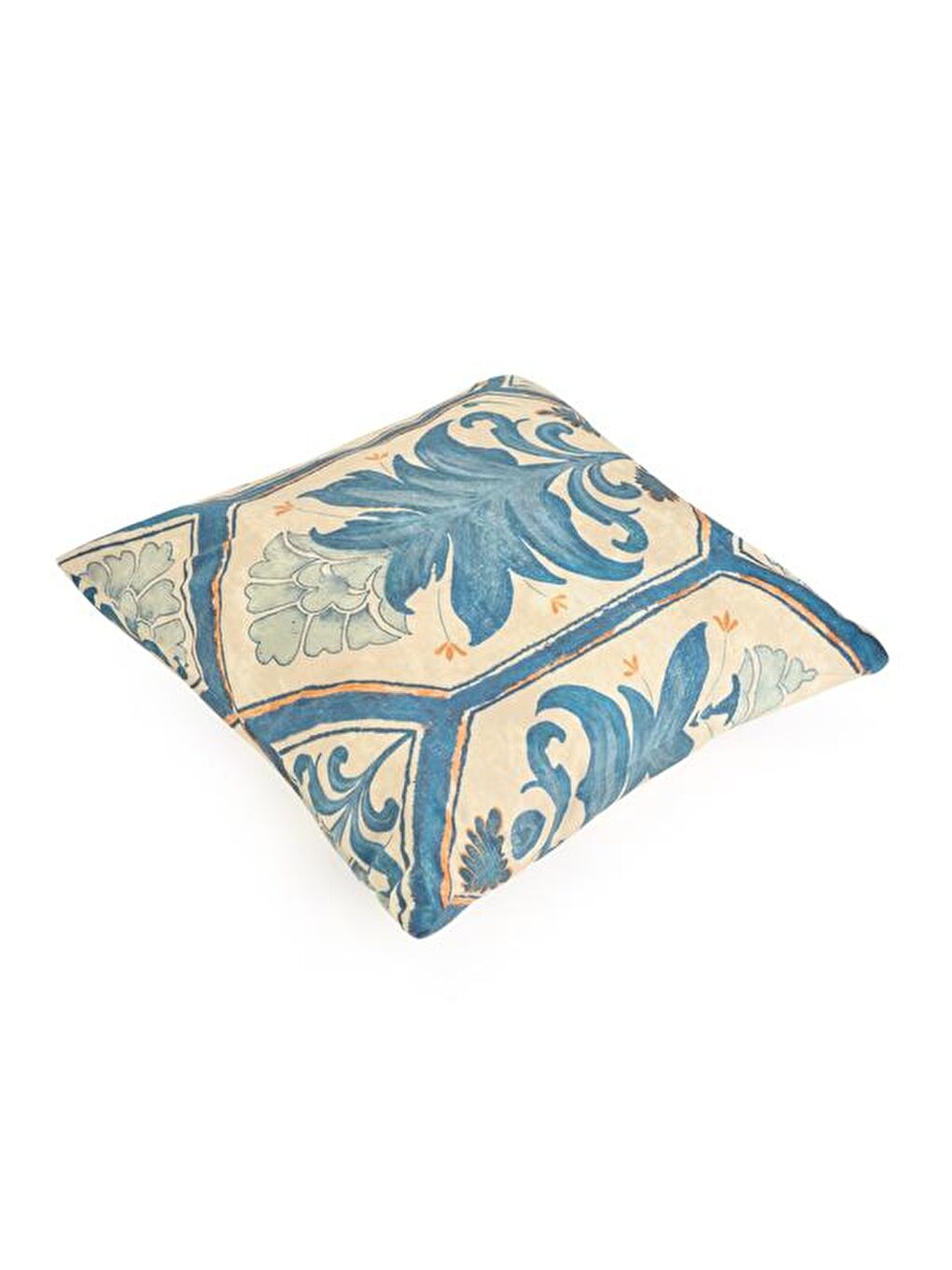 Soft Çiçek Desenli Kırlent - Mavi - 40x40 cm-2