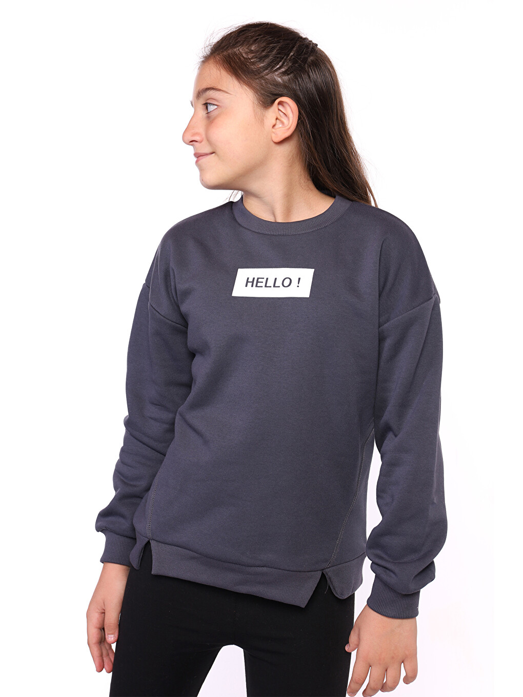Antrasit Kız Çocuk Hello Baskılı Sweatshirt