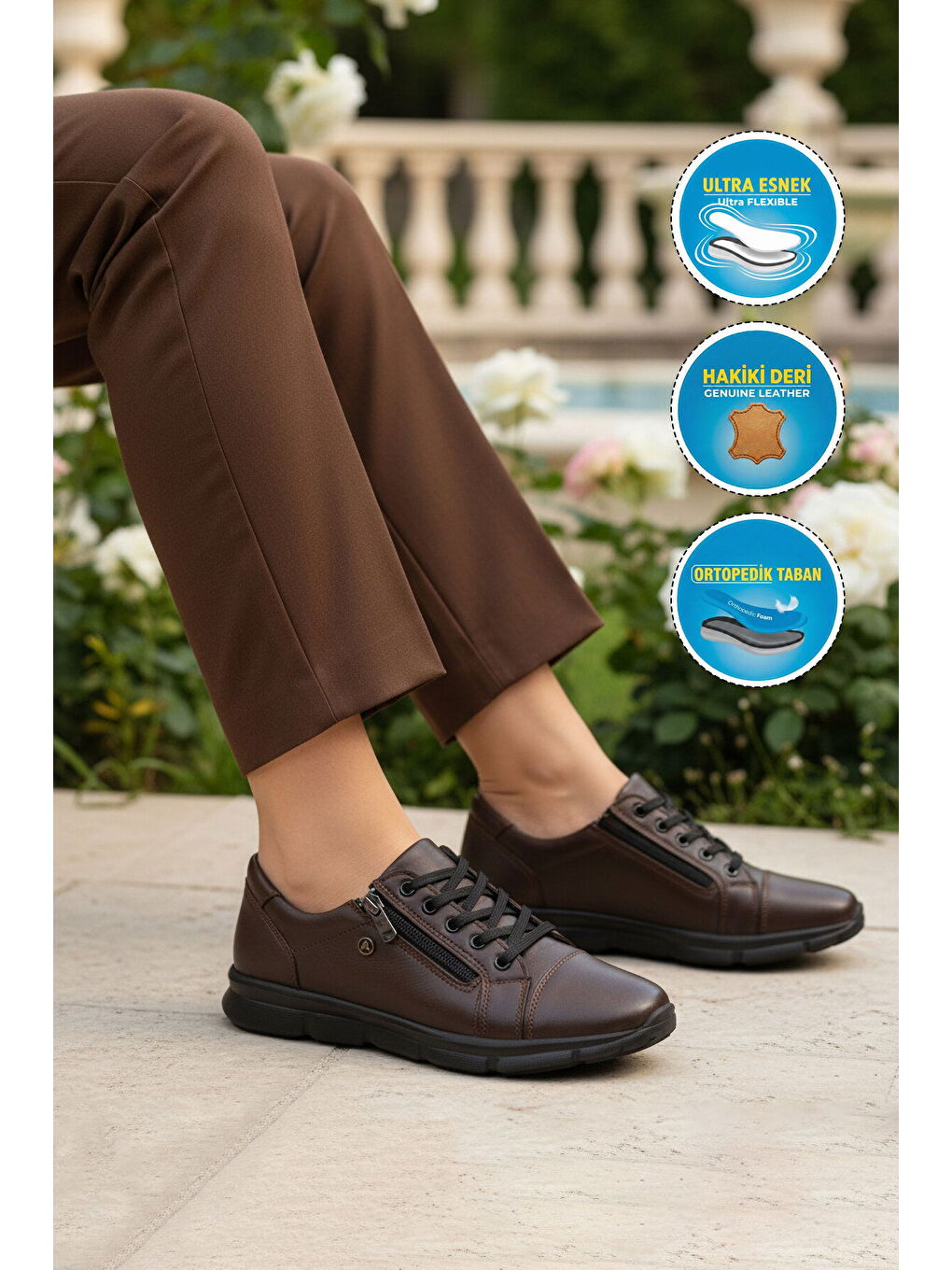 Kahverengi Kahve Hakiki Deri Anatomik Kadın Casual Ayakkabı 635 Z-2