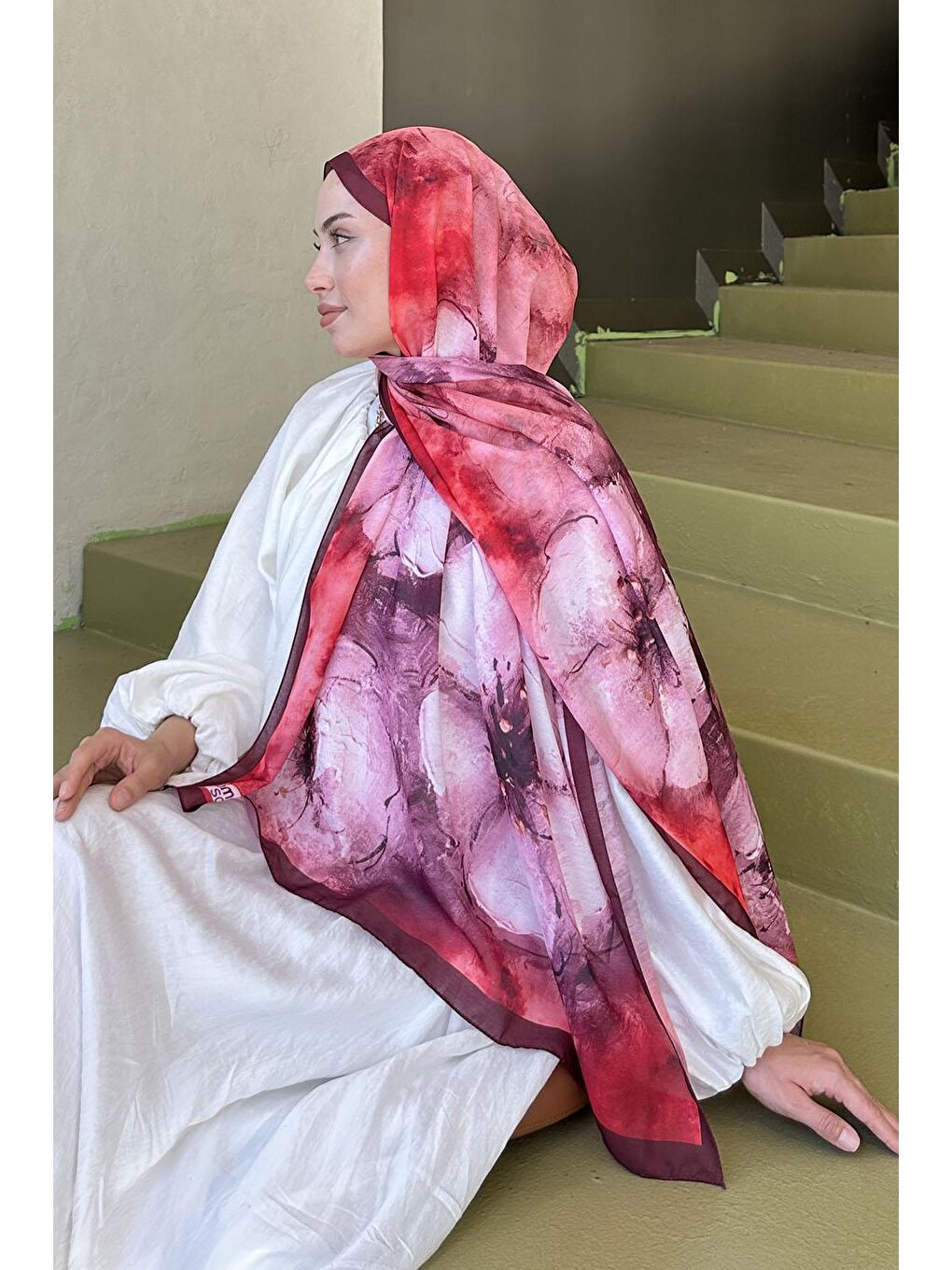 Bohem Çiçek Desen Soft Şal Bordo-3