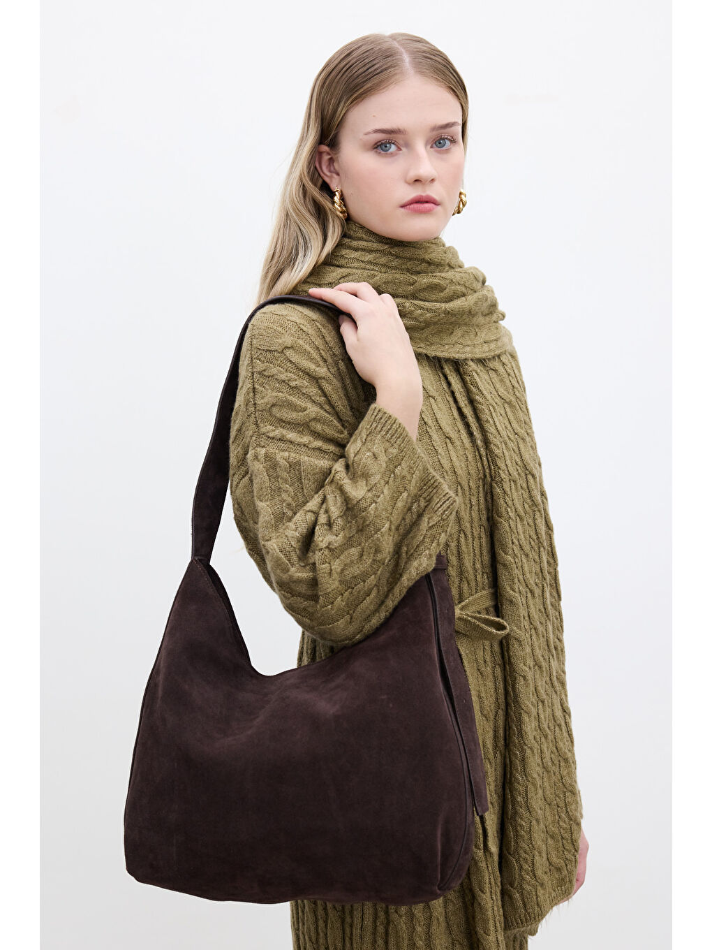 Süet Maxi Kol Çantası Kahverengi