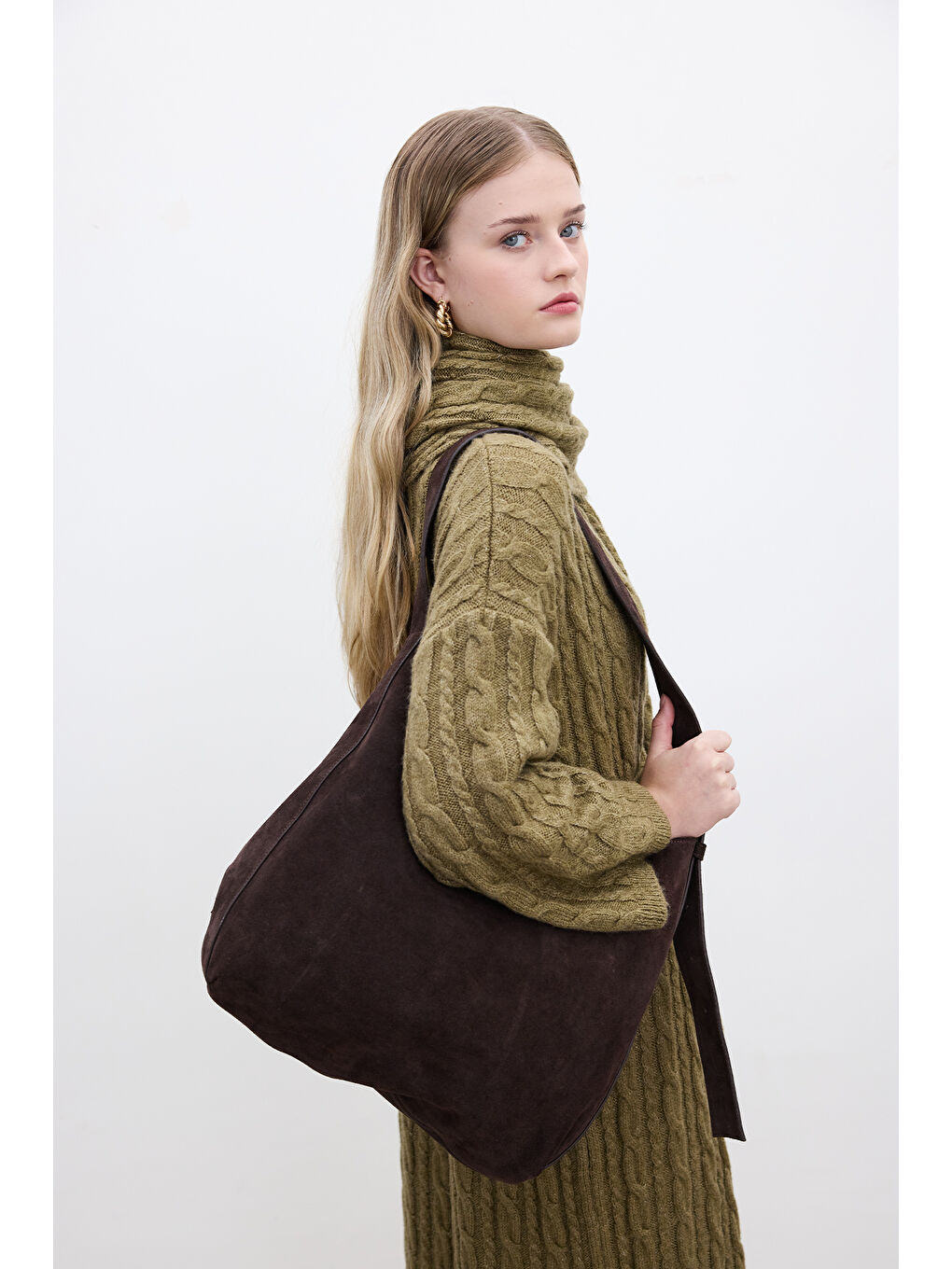 Süet Maxi Kol Çantası Kahverengi-1