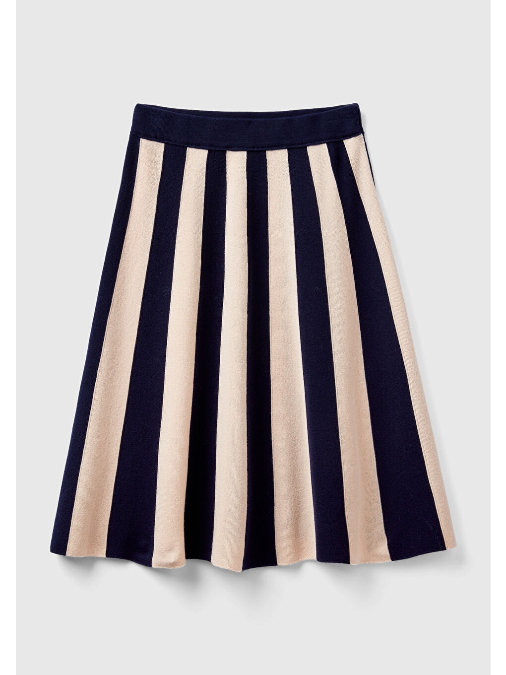 Kadın Lacivert-Bej  Yün Karışımlı Çizgili Triko Etek-1