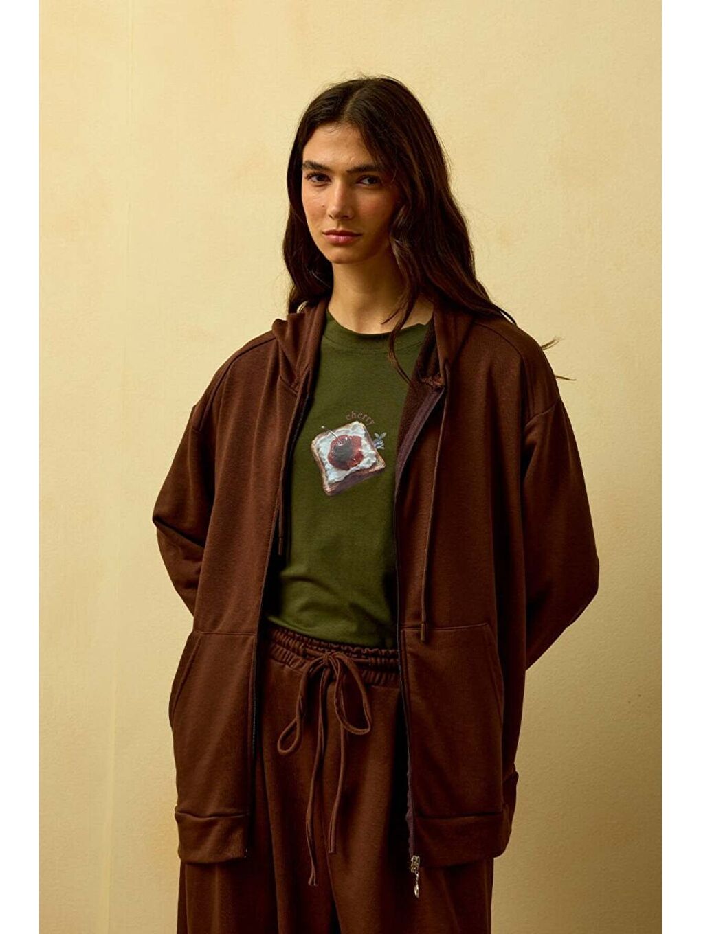 Kahverengi Acı Kahve 3 İplik Basic Hırka