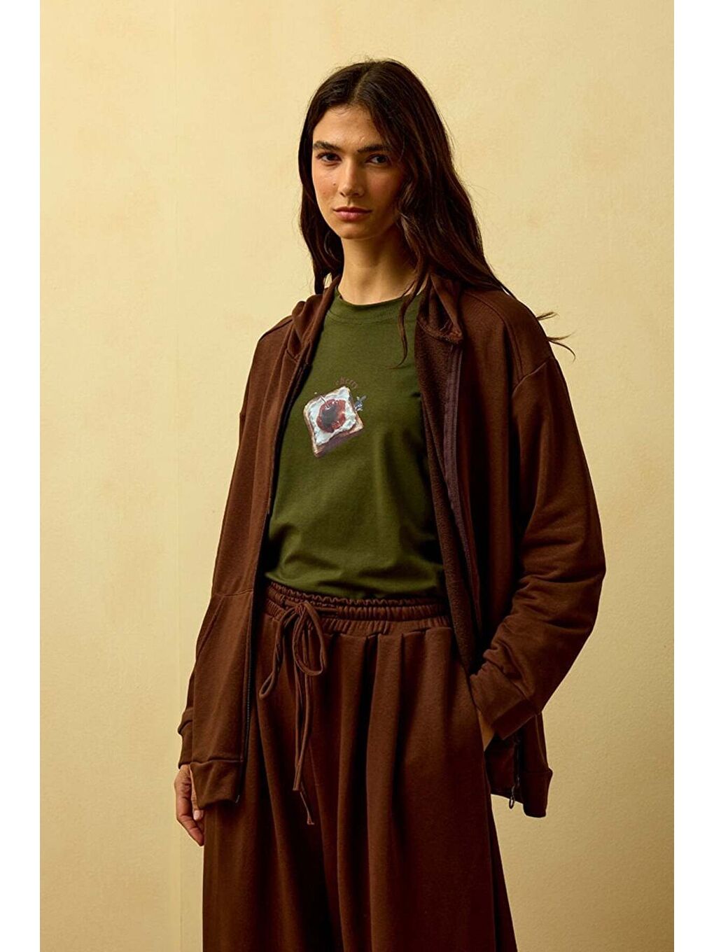 Kahverengi Acı Kahve 3 İplik Basic Hırka-1