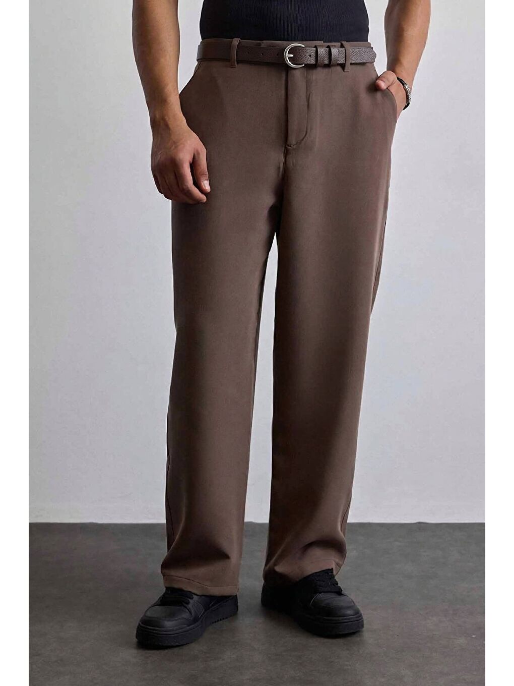 Erkek Smart Casual İnce Metal Tokalı Kemer Kahverengi-2