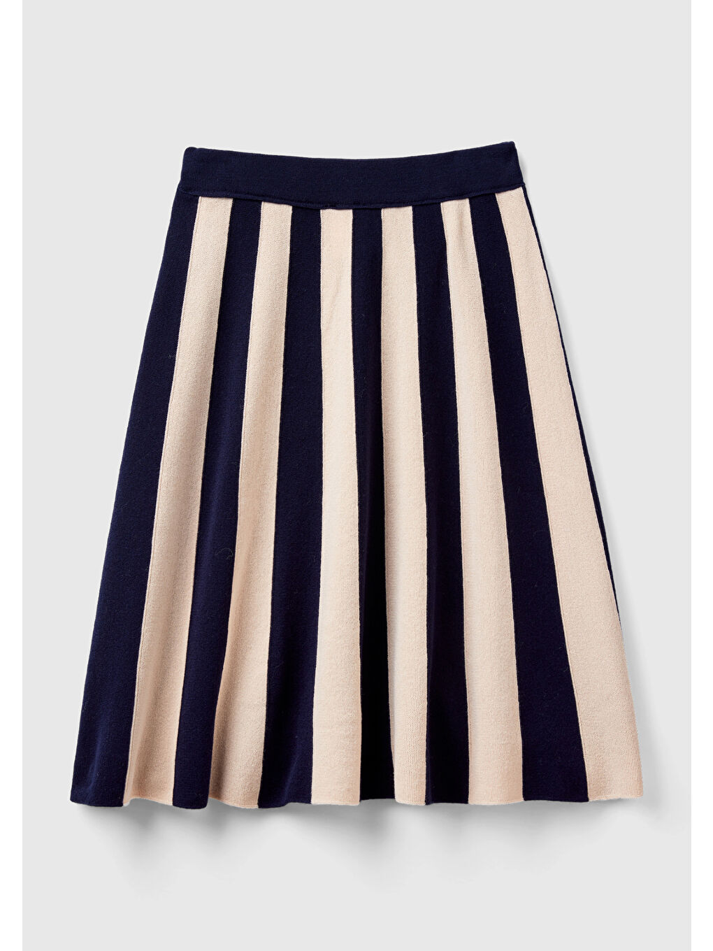 Kadın Lacivert-Bej  Yün Karışımlı Çizgili Triko Etek-3