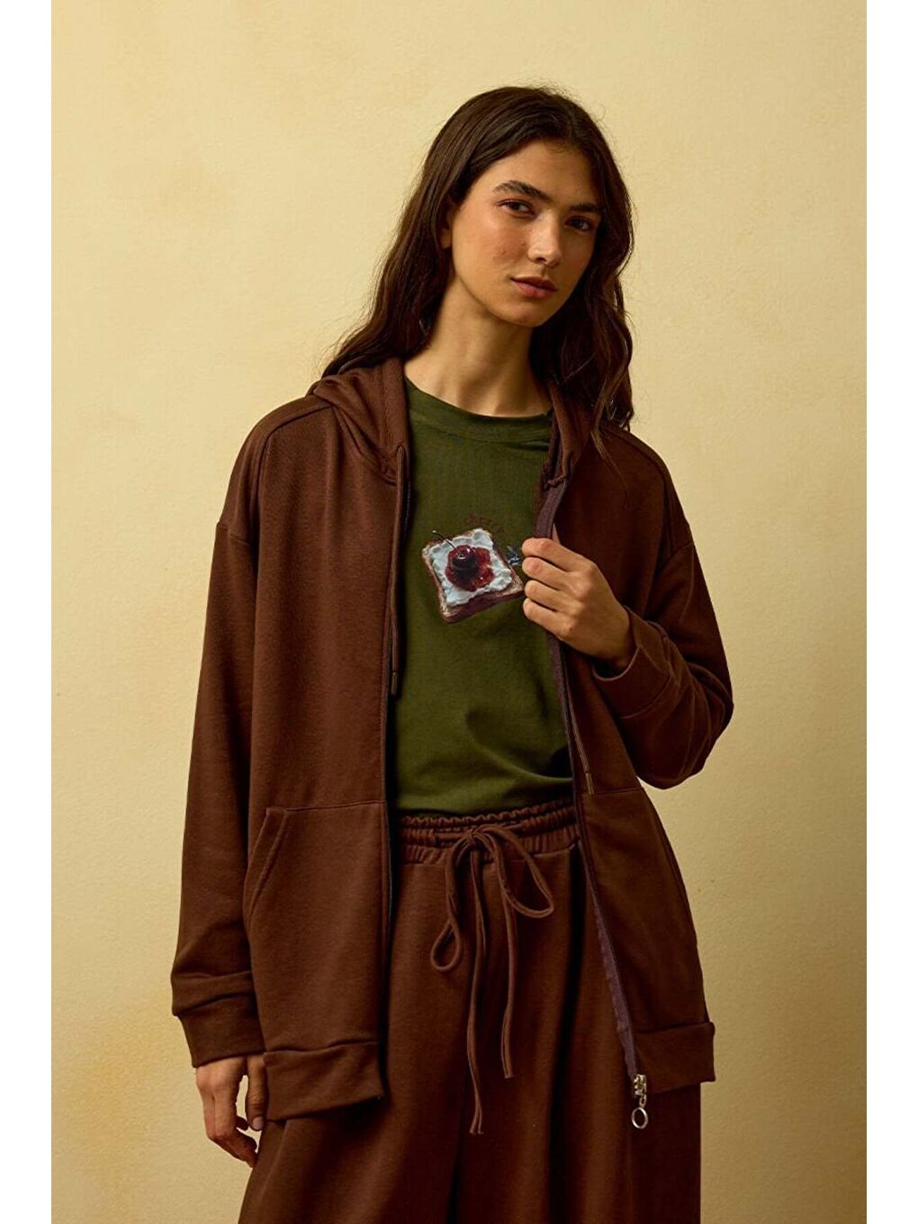 Kahverengi Acı Kahve 3 İplik Basic Hırka-2