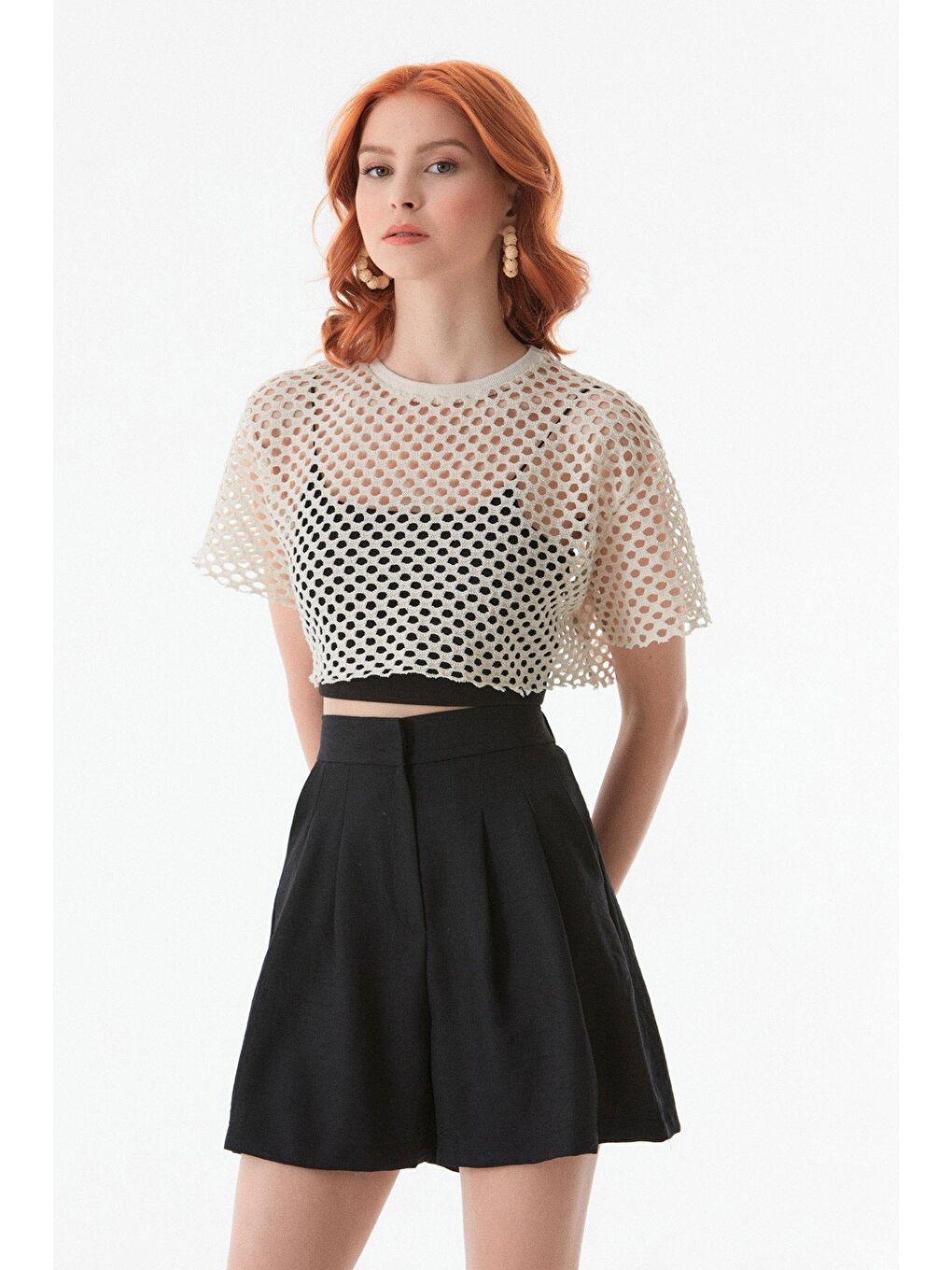 Siyah Basic Beli Lastikli Pileli Şort-4