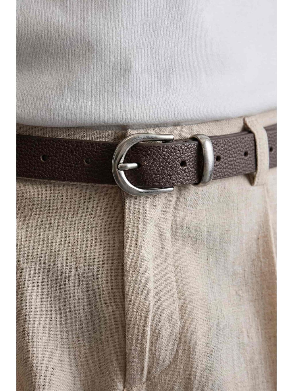 Erkek Metal Tokalı İnce Kemer Kahverengi-1