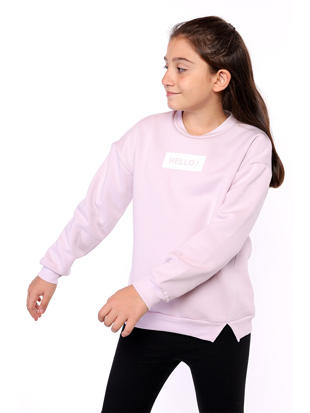 Lila Kız Çocuk Hello Baskılı Sweatshirt