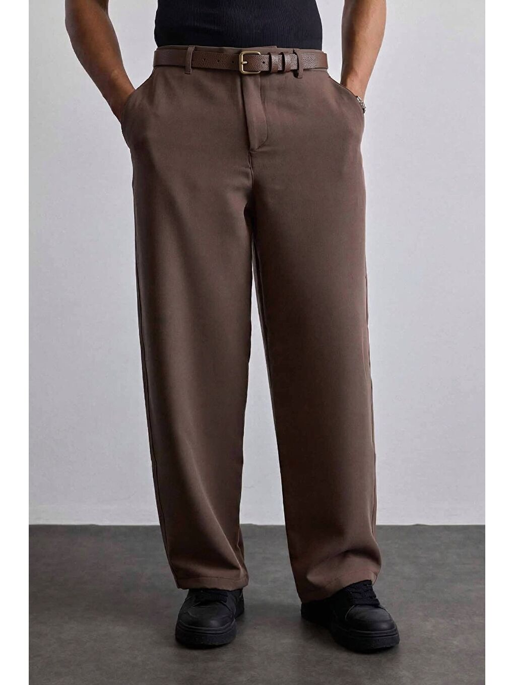 Erkek İnce Kare Tokalı Kemer Kahverengi-1