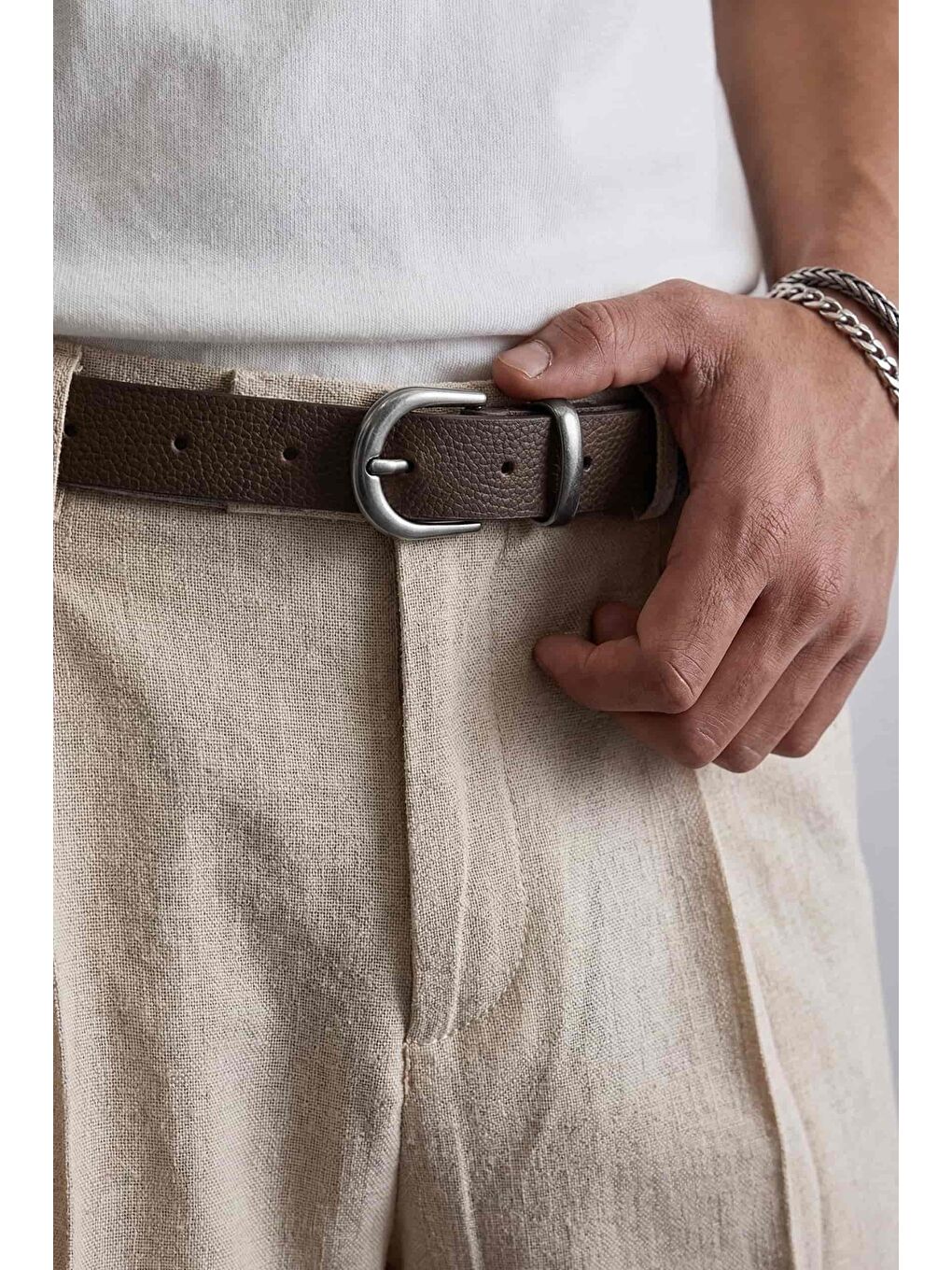 Erkek Metal Tokalı İnce Kemer Kahverengi-2