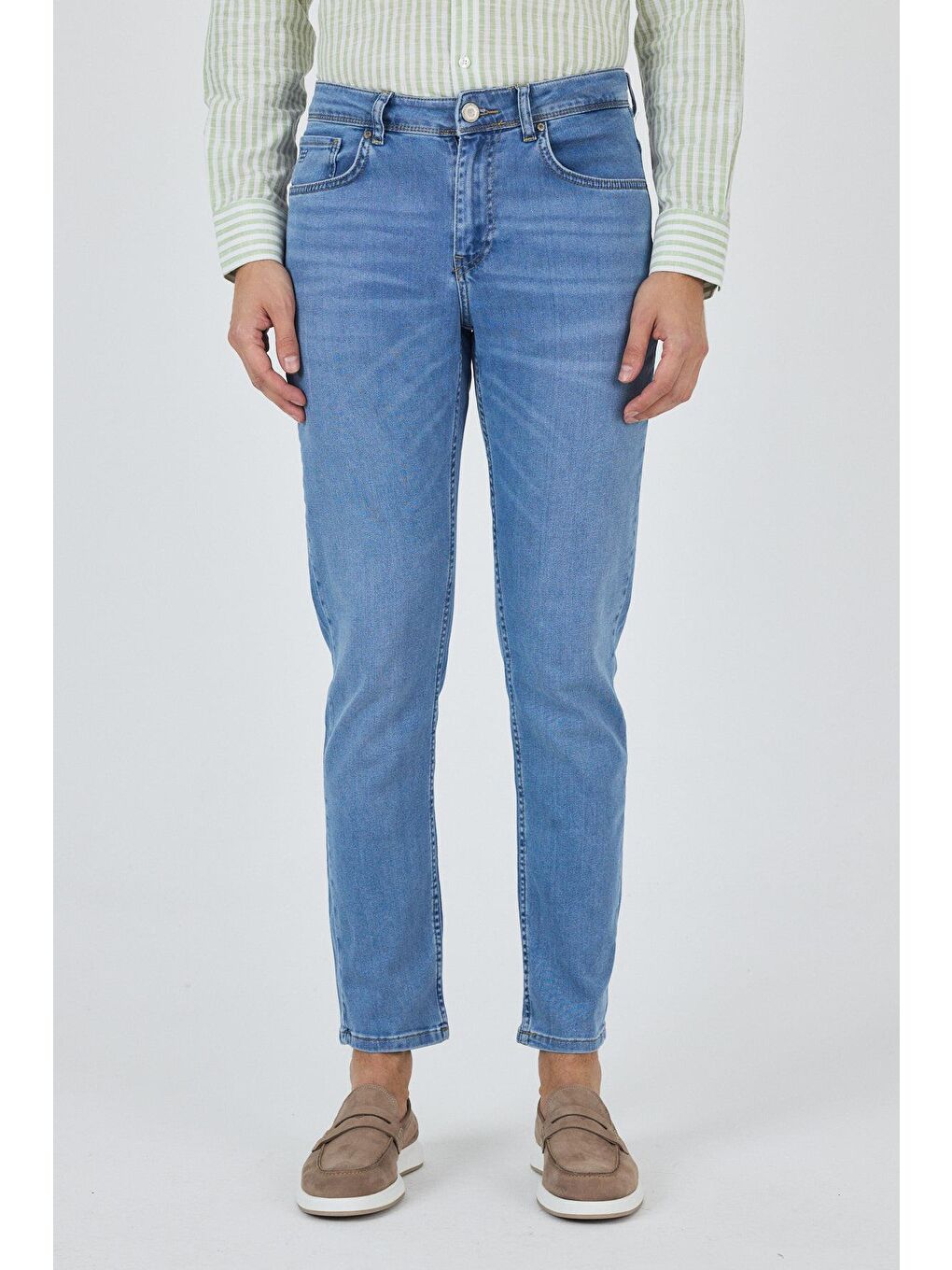 Koyu Mavi Gabardin 5 Cep Düz Paça Casual Slim Fit Pamuklu Denim Pantolon 1023250156