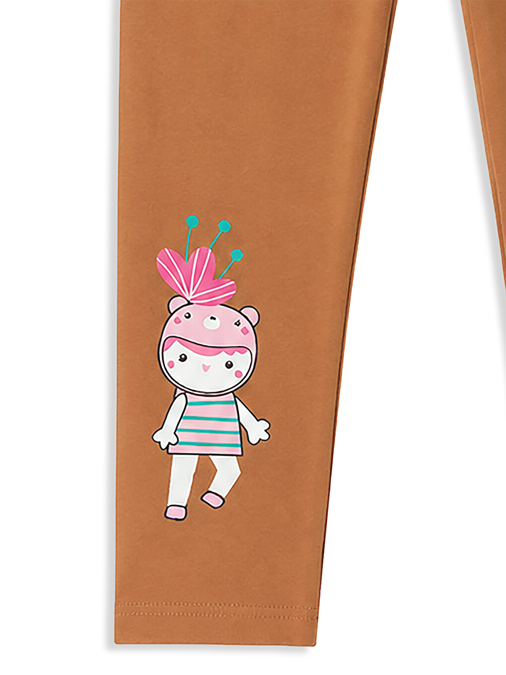 Pembe Kız Çocuk Pamuklu Uzun Kollu T-shirt & Tayt Takımı – Sevimli Karakter Baskılı (2-8 Y)-3