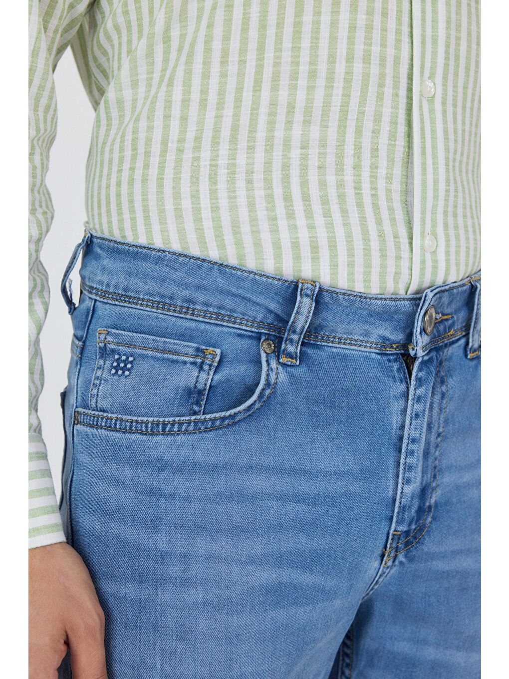 Koyu Mavi Gabardin 5 Cep Düz Paça Casual Slim Fit Pamuklu Denim Pantolon 1023250156-2