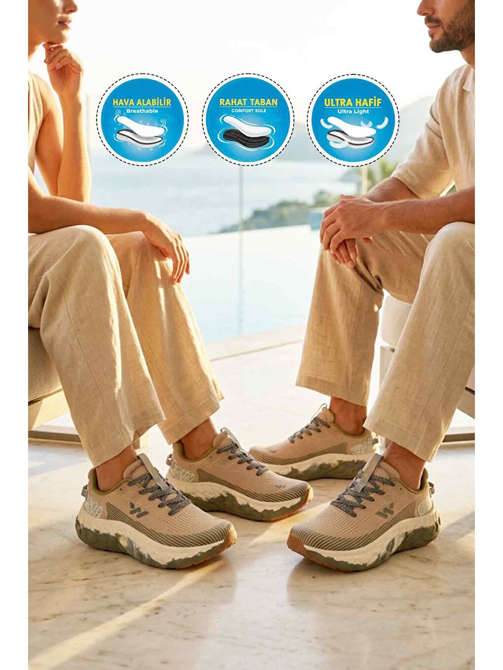 Bej Fileli Hafif Esnek Hafızalı Taban Unisex Spor Ayakkabı Flystep G-2