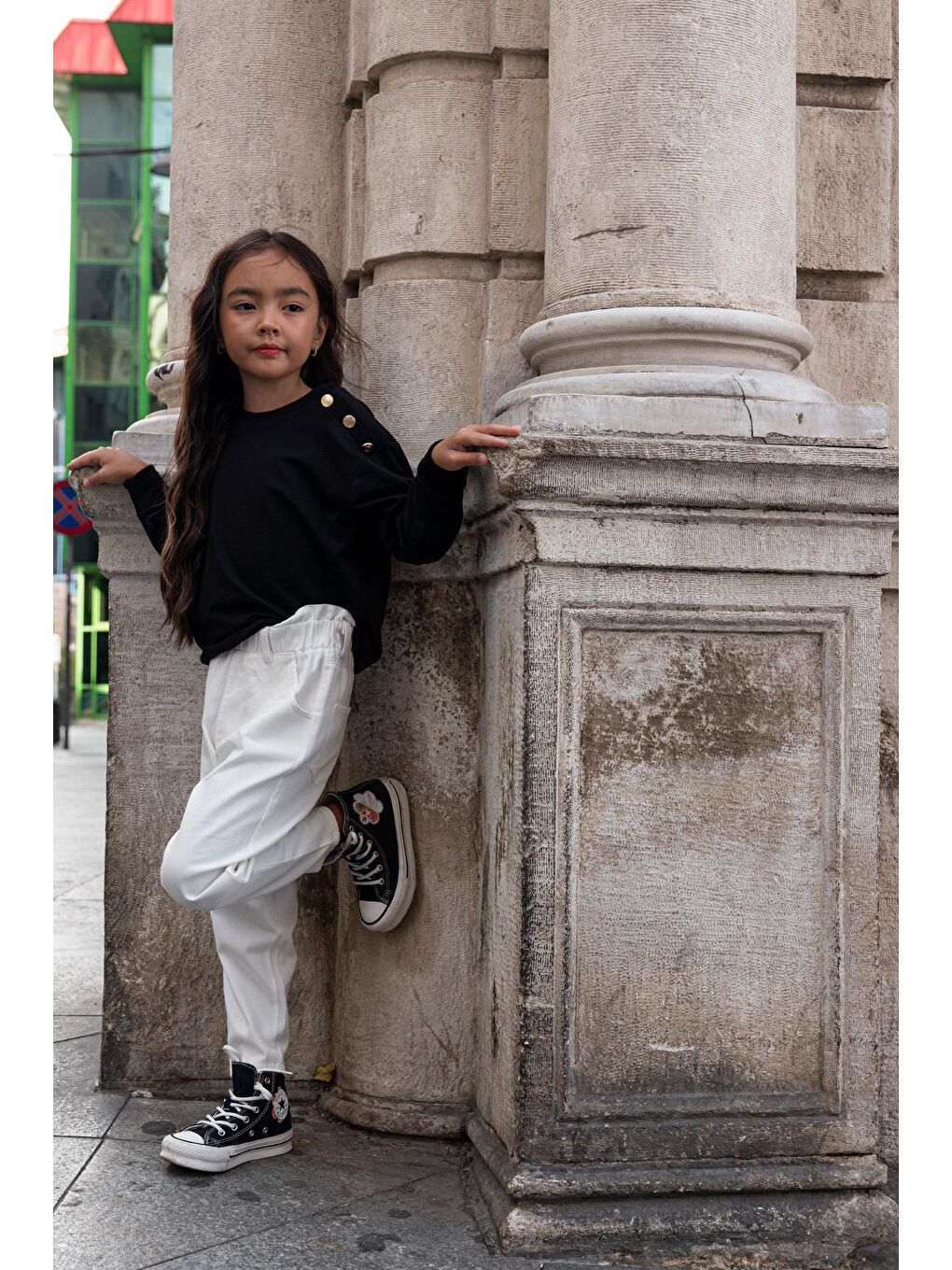 2'Li Omuz Düğmeli Bel Fırfırlı Ekru Gabardin Pantolon Takım