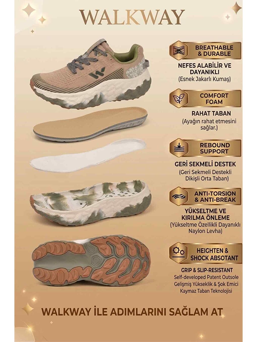 Bej Fileli Hafif Esnek Hafızalı Taban Unisex Spor Ayakkabı Flystep G-4