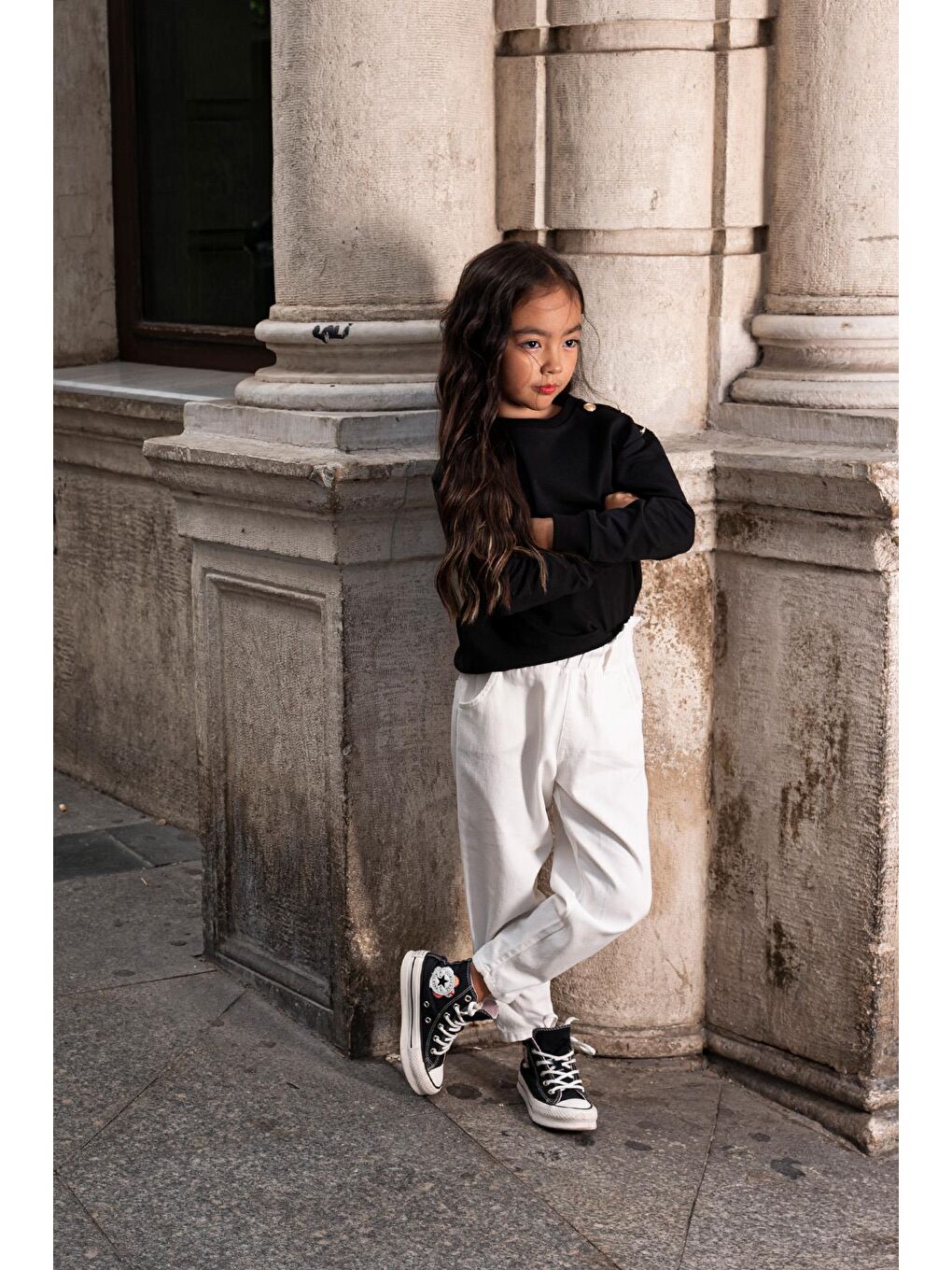 2'Li Omuz Düğmeli Bel Fırfırlı Ekru Gabardin Pantolon Takım-1