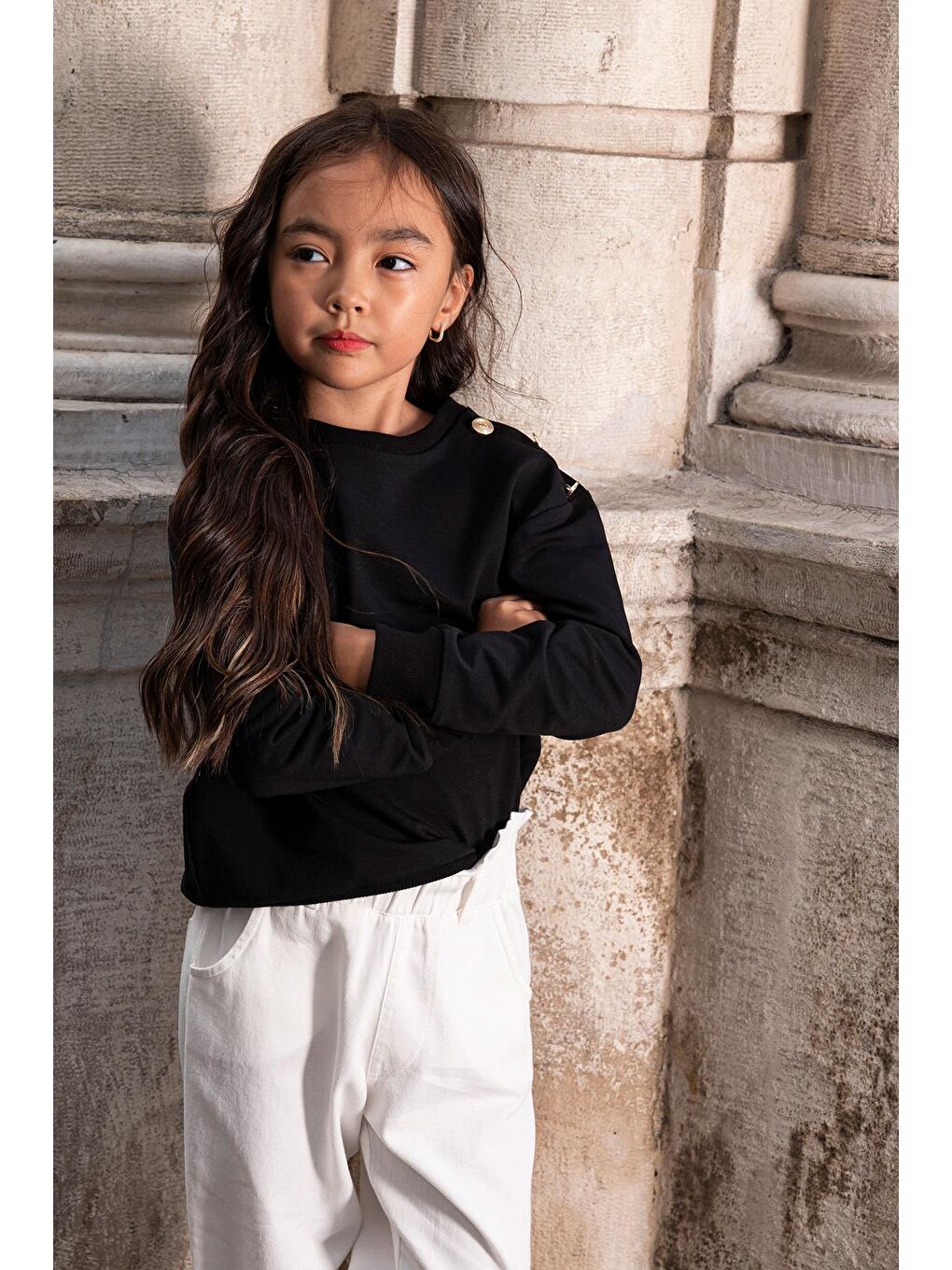 2'Li Omuz Düğmeli Bel Fırfırlı Ekru Gabardin Pantolon Takım-2