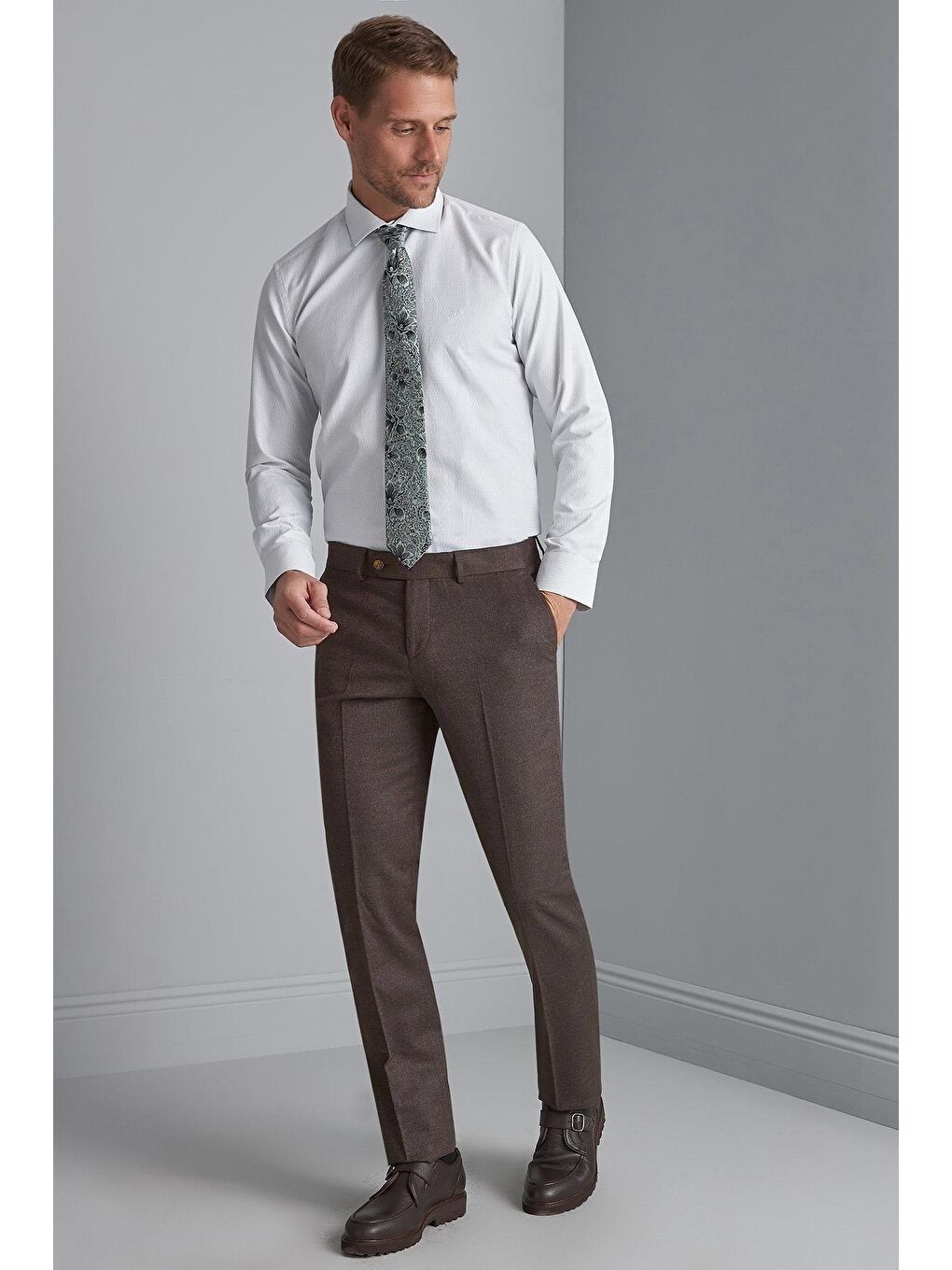 Kahverengi Kahve Rahat Kalıp Normal Bel Düz Pantolon