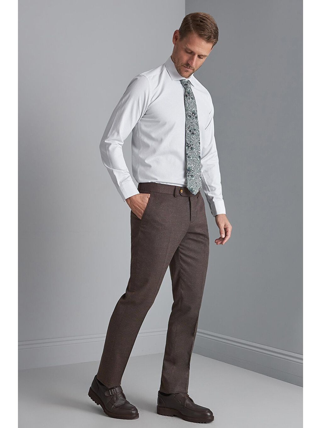 Kahverengi Kahve Rahat Kalıp Normal Bel Düz Pantolon-1