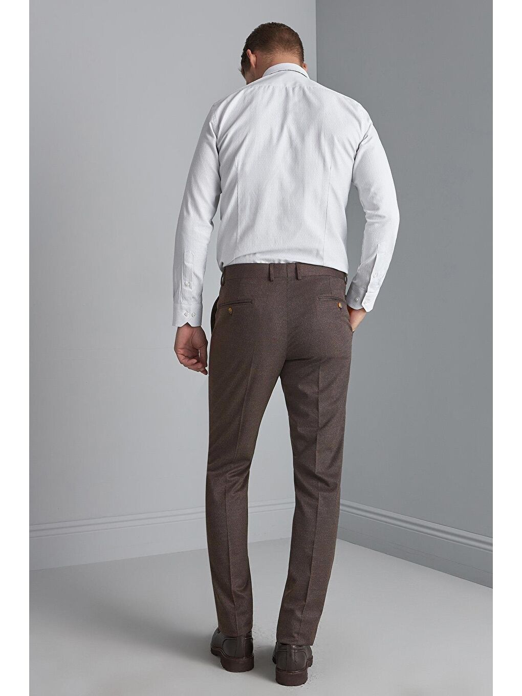 Kahverengi Kahve Rahat Kalıp Normal Bel Düz Pantolon-2